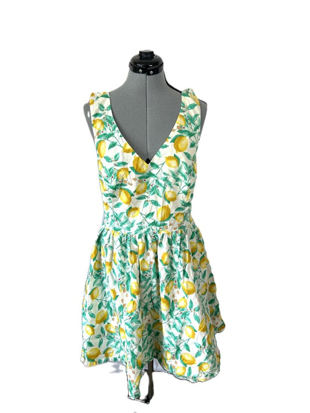 Elle Size 18 Sleeveless V-Neck Lemon-Print Midi Dress in Yellow and Green
